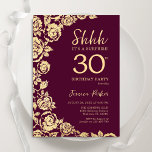 Burgundy Gold Roses Surprise 30th Birthday Invitation<br><div class="desc">Burgundy gold floral surprise 30th birthday party invitation. Elegant design featuring roses,  faux gold foil and typography script font. Trendy invite card perfect for a stylish female bday celebration. Can be customized to any age. Printed Zazzle invitations or instant download digital printable template.</div>