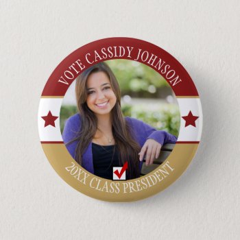 Burgundy & Gold School Election Student Body Vote Button by teeloft at Zazzle