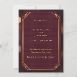 Burgundy Gold Scottish Save the Date Card | Rich D