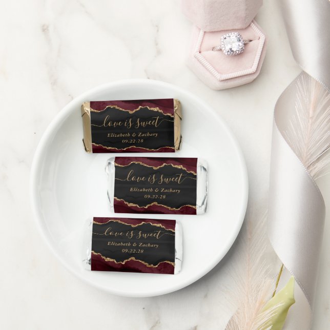 Burgundy Gold Script Love Is Sweet Wedding Hershey's Miniatures (Wedding)