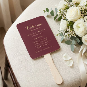 Burgundy Gold Script Minimalist Wedding Ceremony Hand Fan
