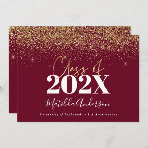 burgundy gold script modern elegant graduation invitation