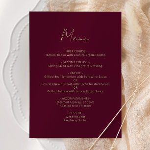 Burgundy Gold Script Wedding Menu