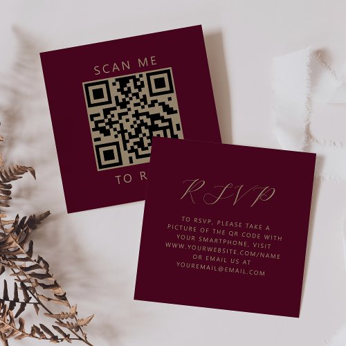 Burgundy Gold Script Wedding QR Code RSVP Enclosure Card