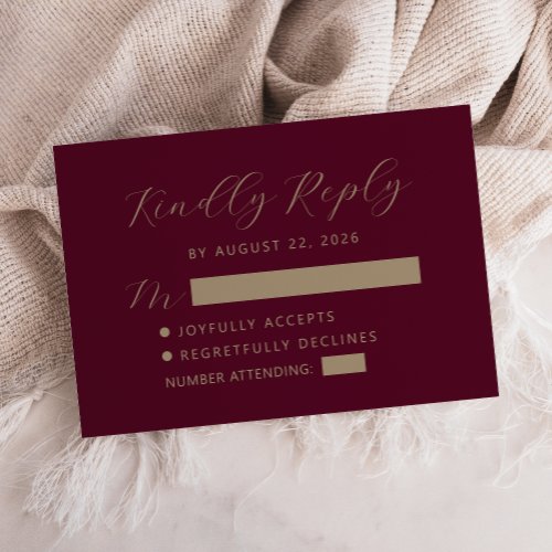 Burgundy Gold Script Wedding RSVP Card