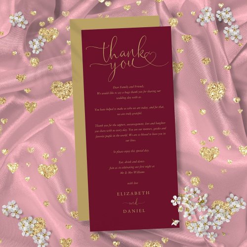 Burgundy Gold Script Wedding Thank You Place Card