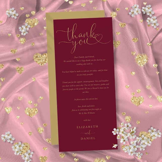 Burgundy Gold Script Wedding Thank You Place Card (Burgundy Gold Script Wedding Thank You Place Card)