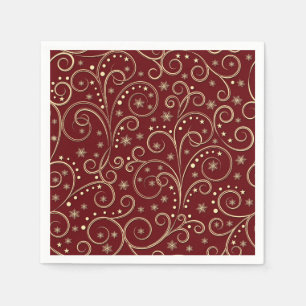 Burgundy Gold Scroll Paper Napkins, Luxury Party Napkins