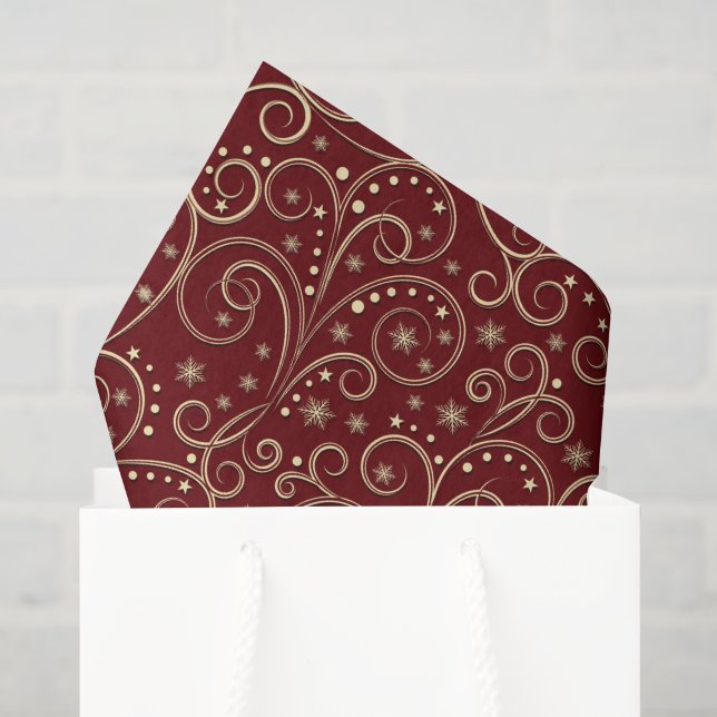Burgundy Gold Scrolls Tissue Paper, Decoupage Paper (Gift Bag)