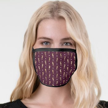 Burgundy & Gold Seahorses Face Mask by JLBIMAGES at Zazzle