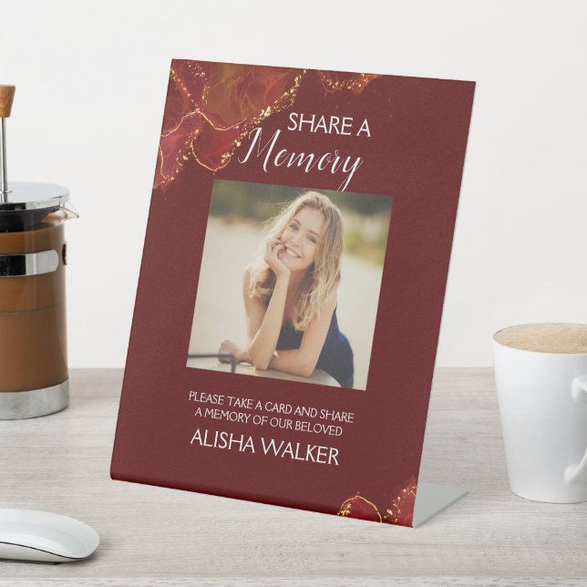 Burgundy & Gold Share a Memory Funeral Sign (In SItu)