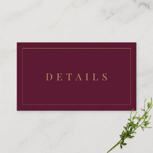 Burgundy & Gold Simple Formal Wedding Details Enclosure Card