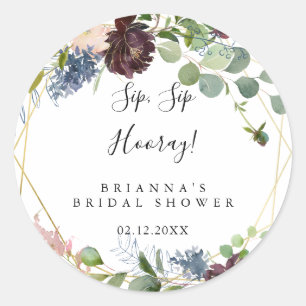 Burgundy Gold Sip Sip Hooray Bridal Shower Classic Round Sticker