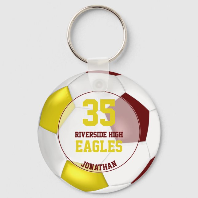 burgundy gold soccer ball boys' team colors keychain (Front)