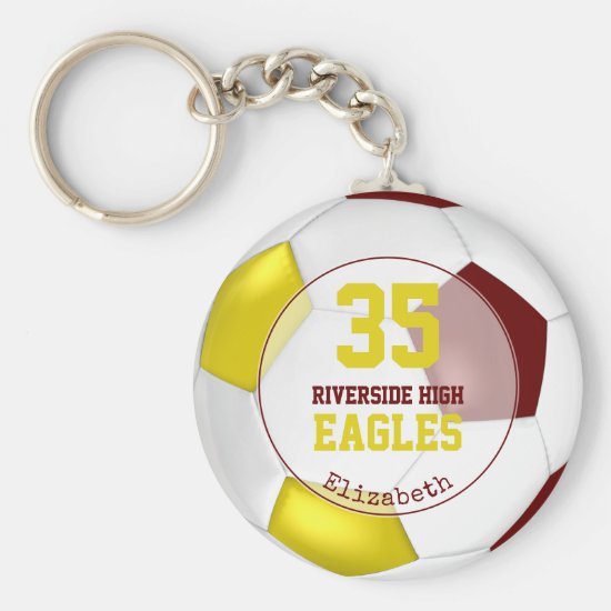 burgundy gold soccer ball girls' team colors keychain