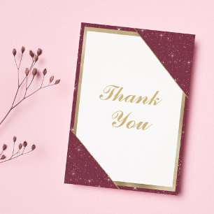 Burgundy gold sparkle glitter 90th Birthday Thank You Card