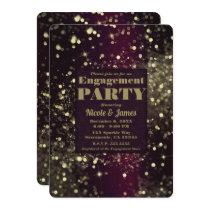 Burgundy Gold Sparkling Lights Glam Engagement Invitation
