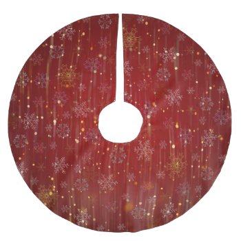 Burgundy Gold Sparkling Snow Flakes Brushed Polyester Tree Skirt by Chicy_Trend at Zazzle