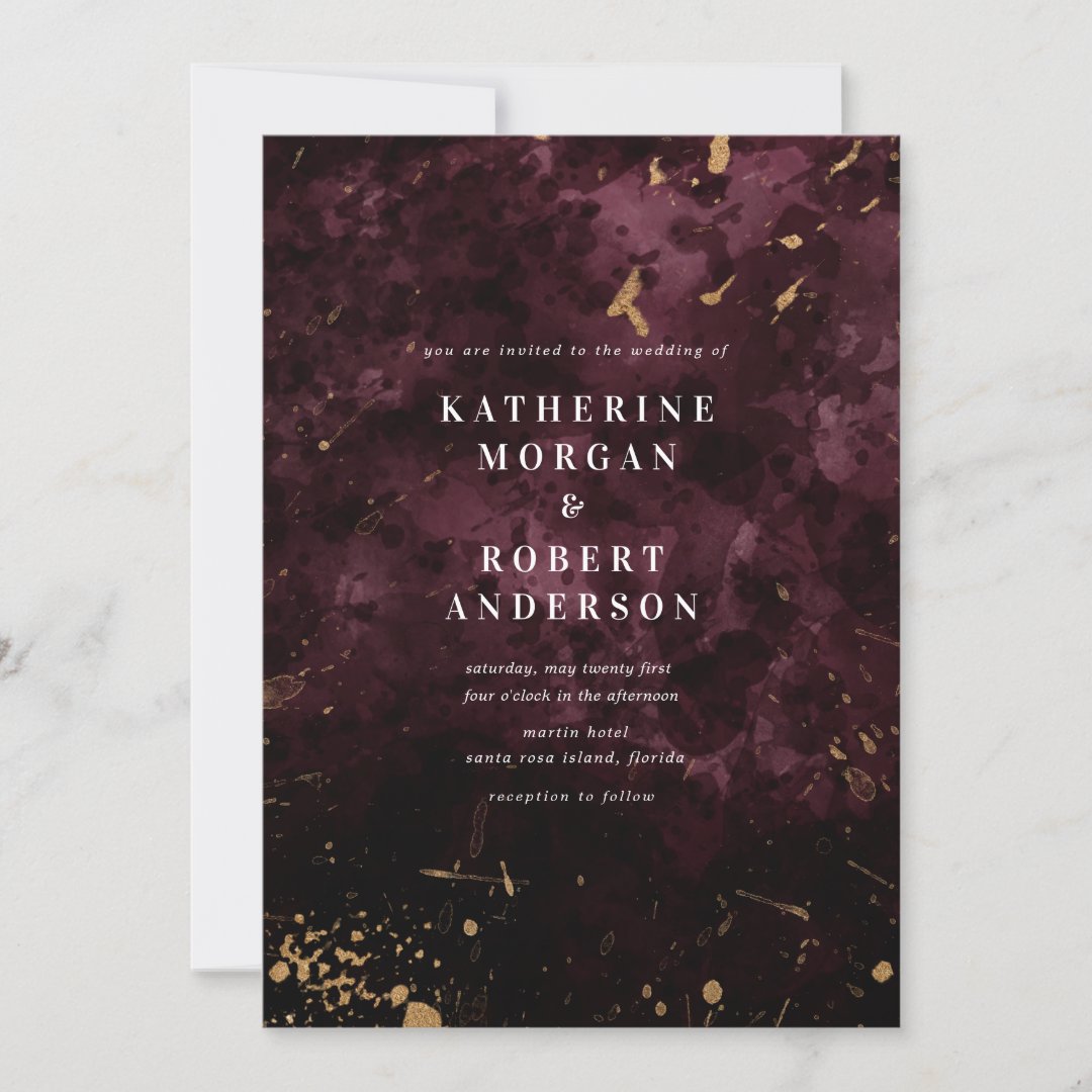 Burgundy Gold Sprinkles Wedding Invitation | Zazzle
