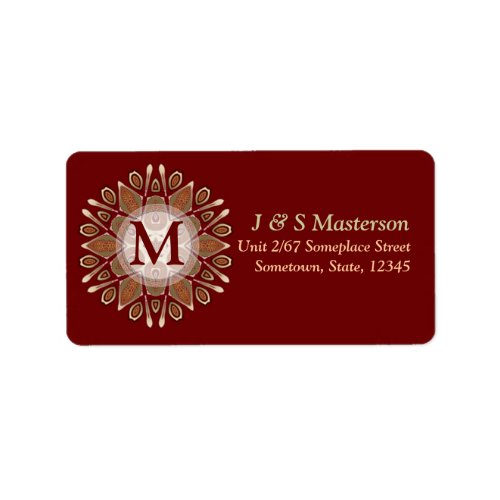 BurgundyGold Star Monogram Address Label