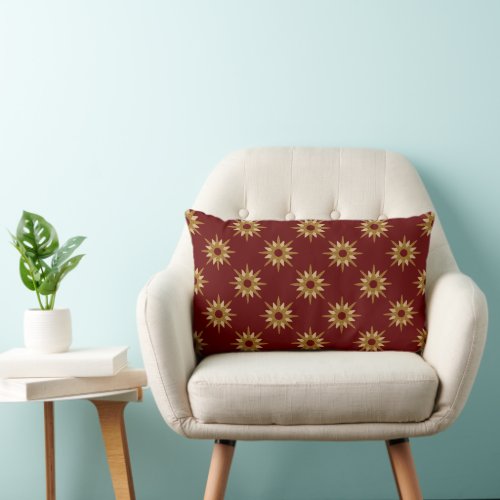 Burgundy  Gold Star Pattern Lumbar Pillow