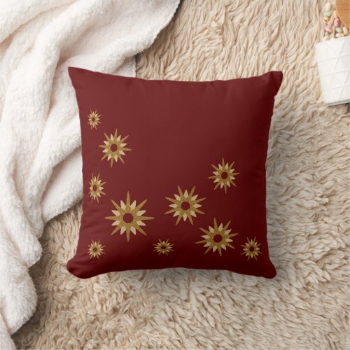 Burgundy  Gold Starburst Design Throw Pillow