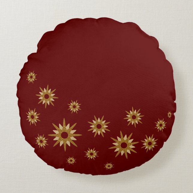 Burgundy & Gold Starburst Round Pillow (Front)
