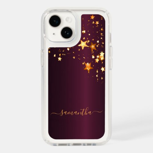 Burgundy gold stars name speck iPhone 14 case