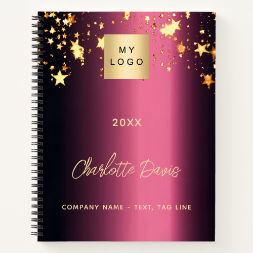 Burgundy gold stars stylish business logo notebook