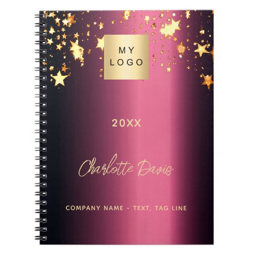Burgundy gold stars stylish business logo notebook