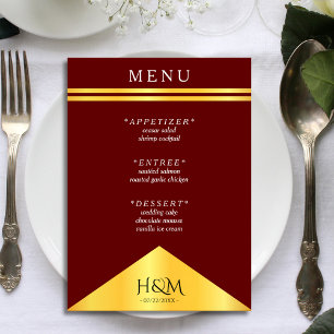 Burgundy & Gold Stripe Fancy Wedding Reception Menu