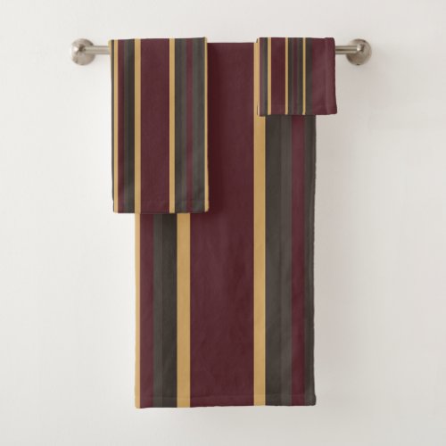 Burgundy Gold Stripes Bath Towel Set