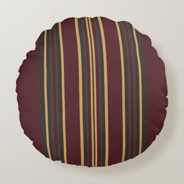 Burgundy Gold Stripes  Round Pillow (Front)