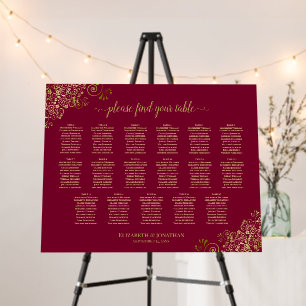 Burgundy & Gold Stylish 17 Table Seating Chart Foam Board