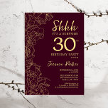 Burgundy Gold Surprise 30th Birthday Invitation<br><div class="desc">Burgundy Gold Surprise 30th Birthday Invitation. Minimalist maroon modern feminine design features botanical accents and typography script font. Simple floral invite card perfect for a stylish female surprise bday celebration.</div>
