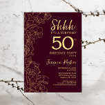 Burgundy Gold Surprise 50th Birthday Invitation<br><div class="desc">Burgundy Gold Surprise 50th Birthday Invitation. Minimalist maroon modern feminine design features botanical accents and typography script font. Simple floral invite card perfect for a stylish female surprise bday celebration.</div>