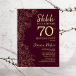 Burgundy Gold Surprise 70th Birthday Invitation<br><div class="desc">Burgundy Gold Surprise 70th Birthday Invitation. Minimalist maroon modern feminine design features botanical accents and typography script font. Simple floral invite card perfect for a stylish female surprise bday celebration.</div>