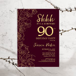 Burgundy Gold Surprise 90th Birthday Invitation<br><div class="desc">Burgundy Gold Surprise 90th Birthday Invitation. Minimalist maroon modern feminine design features botanical accents and typography script font. Simple floral invite card perfect for a stylish female surprise bday celebration.</div>