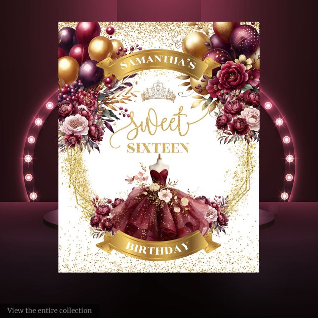 Burgundy Gold Sweet 16 Backdrop Watercolor Glitter (Burgundy Gold Sweet 16 Backdrop Watercolor Glitter)