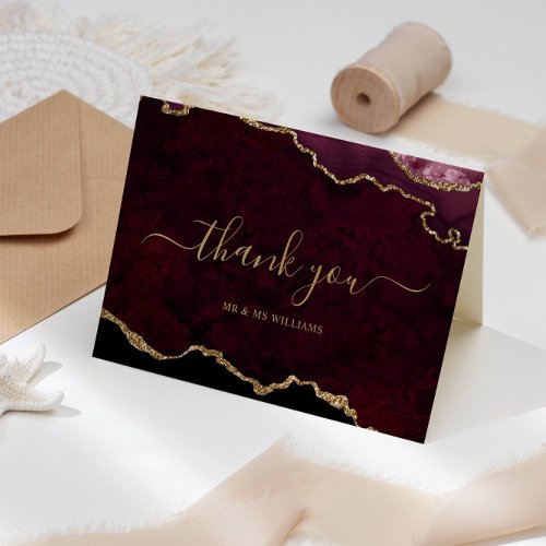 Burgundy  Gold Thank You Card