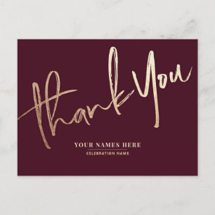 Burgundy Gold Thank You Elegant Universal Postcard