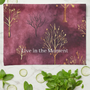 Burgundy Gold Trees Kitchen Towel