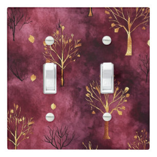 Burgundy Gold Trees Light Switch Cover