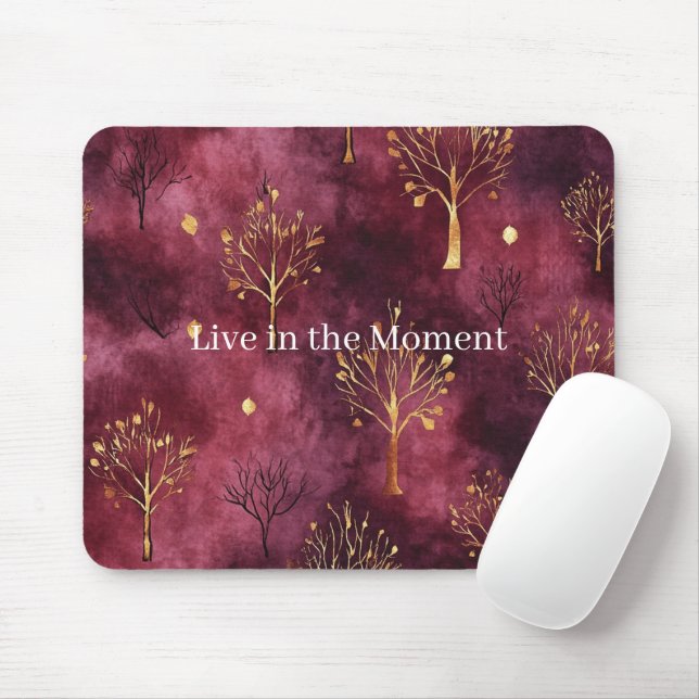 Burgundy Gold Trees Mouse Pad (With Mouse)