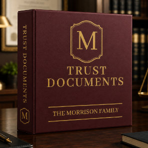 Burgundy Gold Trust Documents Family Faux Leather 3 Ring Binder