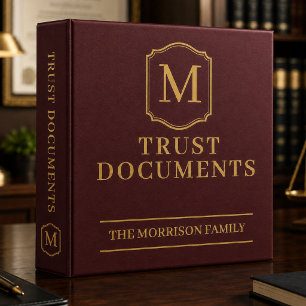 Burgundy Gold Trust Documents Family Faux Leather 3 Ring Binder