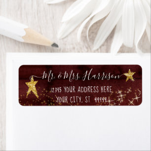 Burgundy Gold Twinkle Little Star Return Address Label