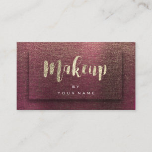 Burgundy Gold Typograph Makeup 3D Effect Linen Business Card
