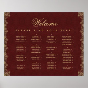 Burgundy Gold Vintage Alphabetical Seating Chart 