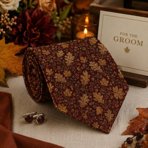 Burgundy Gold Vintage Damask Luxury Baroque Neck Tie